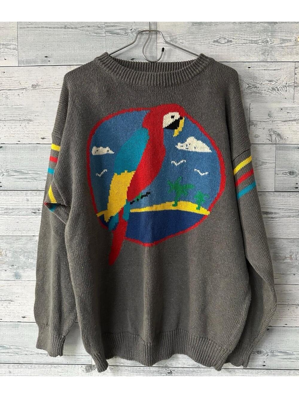 Vintage Rue Britannia Women’s Sweater Parrot Gray size 2 Large